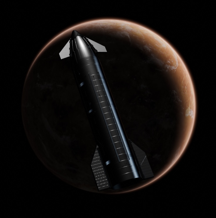 Starship rocket against Mars — Curiosity Media brand visual